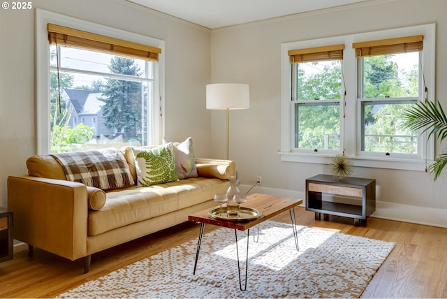 7154 N Greeley Ave, Portland, OR 97217 - living room with wood finished floors, crown molding, and baseboards