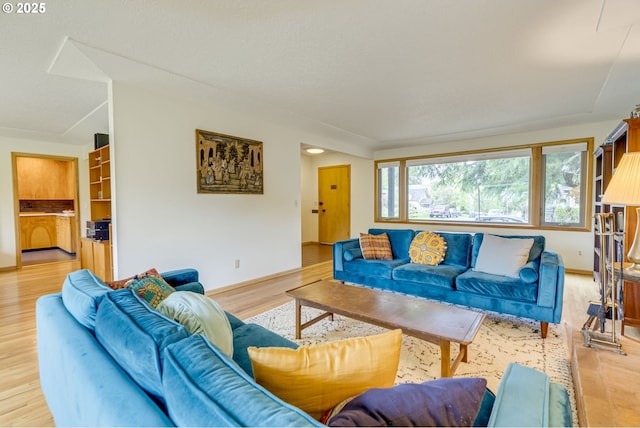 living room featuring baseboards and light wood-type flooring