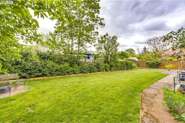 view of yard with a fenced backyard