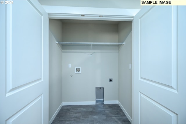 washroom featuring hookup for a washing machine, laundry area, electric dryer hookup, and baseboards