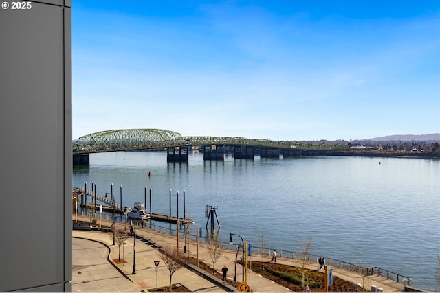 property view of water featuring a boat dock