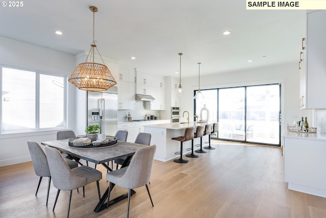 kitchen featuring appliances with stainless steel finishes, under cabinet range hood, a sink, plenty of natural light, and recessed lighting