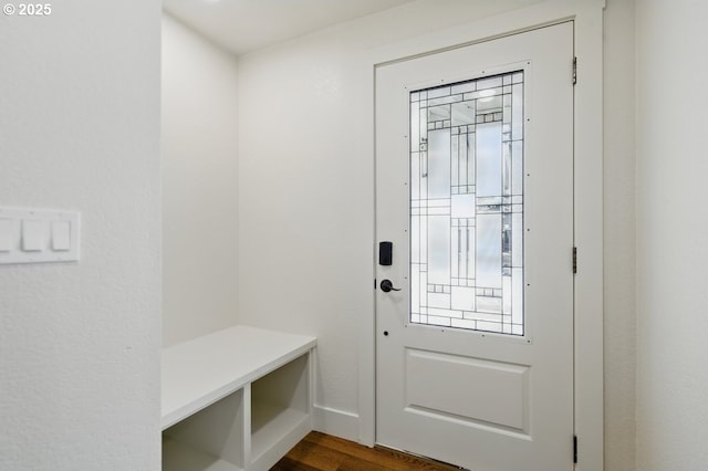 mudroom with dark wood-type flooring