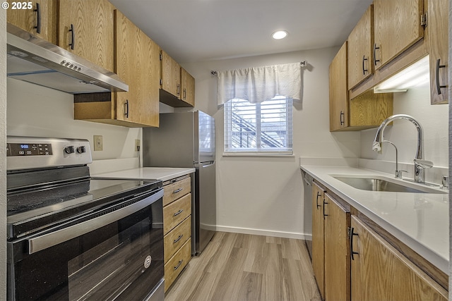 kitchen featuring light hardwood / wood-style floors, sink, and appliances with stainless steel finishes