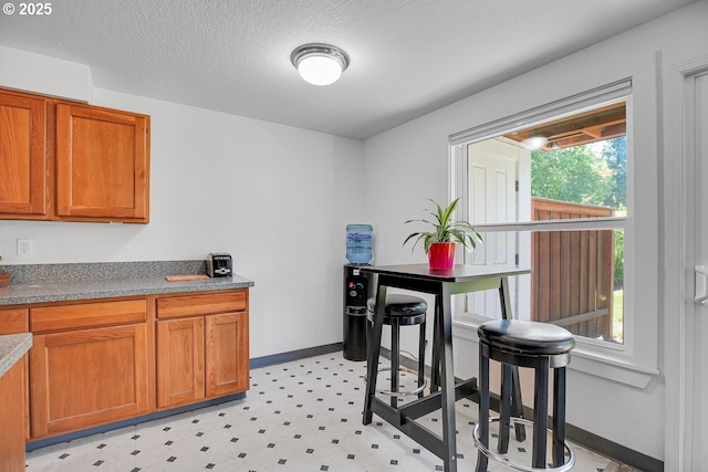 8458 SW Mohawk St, Tualatin, OR 97062 - kitchen featuring brown cabinets, light flooring, baseboards, and a textured ceiling