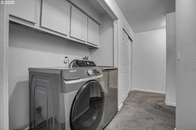 8458 SW Mohawk St, Tualatin, OR 97062 - washroom with independent washer and dryer, cabinet space, carpet floors, and baseboards