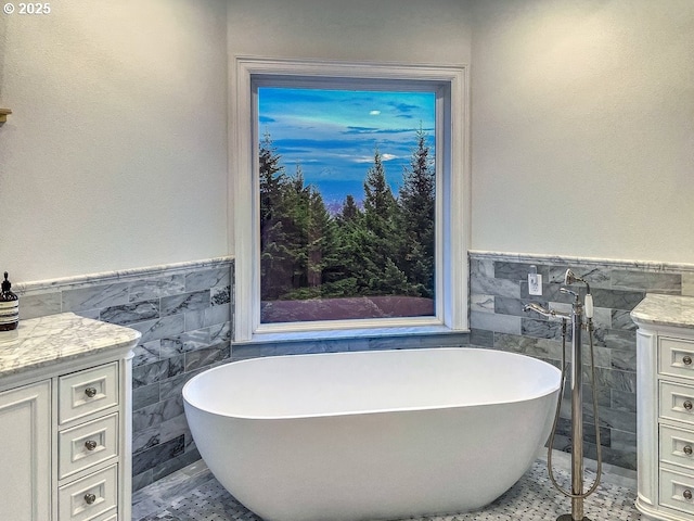1500 SW Miller Ct, Gresham, OR 97080 - full bath with tile walls, vanity, wainscoting, and a freestanding tub