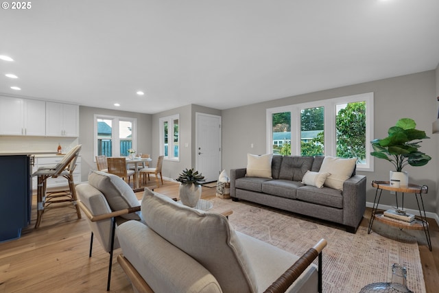 living room with light hardwood / wood-style flooring