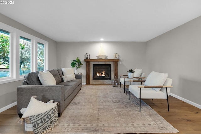 living room with a wealth of natural light and light wood-type flooring