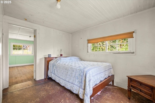 bedroom with wood ceiling