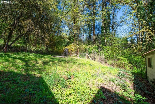 view of yard featuring a wooded view