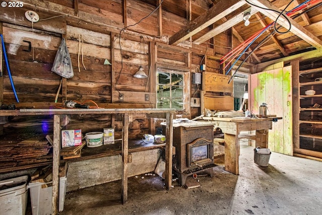 miscellaneous room with lofted ceiling