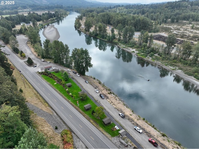 aerial view with a view of trees and a water view