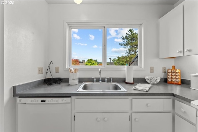 5858 S Riveridge Ln Unit 24, Portland, OR 97239 - kitchen featuring dishwasher, white cabinetry, and dark countertops