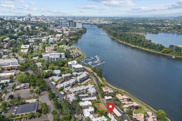 5858 S Riveridge Ln Unit 24, Portland, OR 97239 - aerial view of property and surrounding area featuring a nearby body of water and nearby urban area