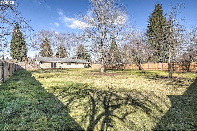 view of yard with a fenced backyard