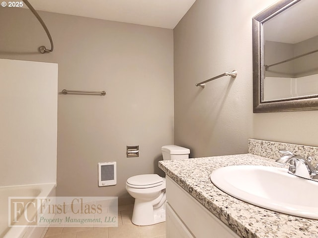 5516 NE Hoyt St, Portland, OR 97213 - bathroom featuring heating unit, vanity, tile patterned flooring, and a shower