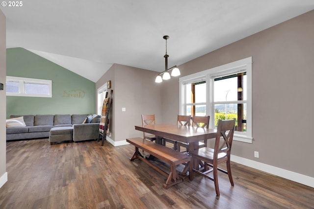930 Kristen Way, Cottage Grove, OR 97424 - dining area featuring baseboards, dark wood finished floors, and vaulted ceiling