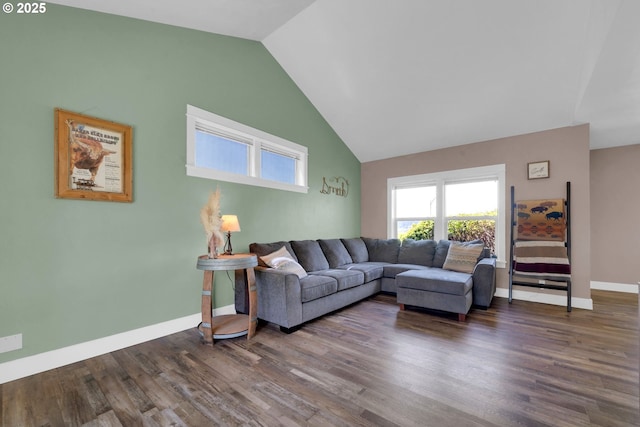 930 Kristen Way, Cottage Grove, OR 97424 - living room with baseboards, high vaulted ceiling, and wood finished floors