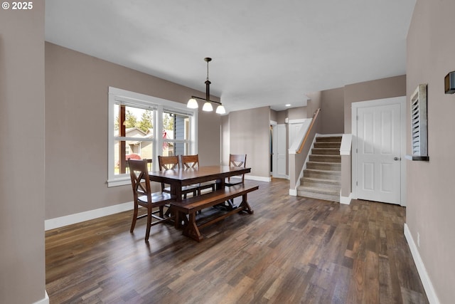930 Kristen Way, Cottage Grove, OR 97424 - dining space with baseboards, stairs, and dark wood-style floors