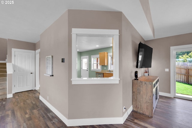930 Kristen Way, Cottage Grove, OR 97424 - hallway featuring baseboards, dark wood-style floors, and plenty of natural light
