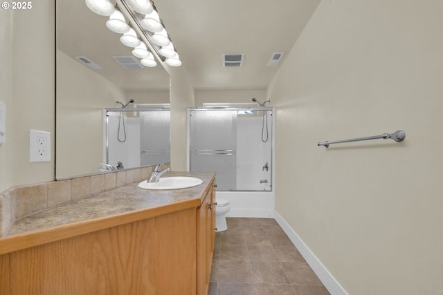 930 Kristen Way, Cottage Grove, OR 97424 - full bathroom featuring visible vents, tile patterned flooring, vanity, baseboards, and enclosed tub / shower combo