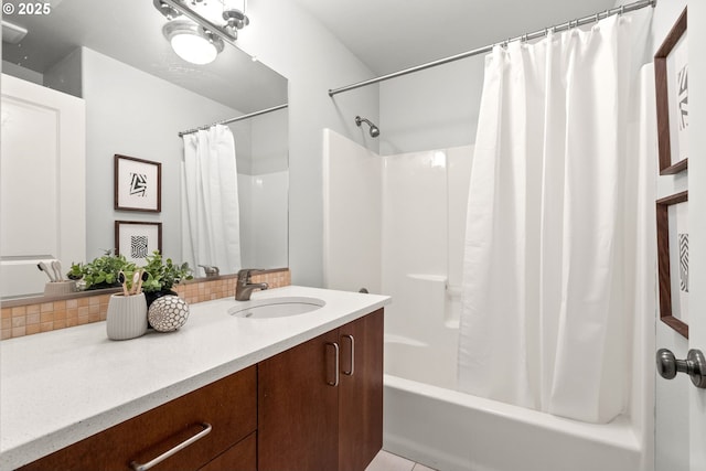 12842 Boones Ferry Rd, Lake Oswego, OR 97035 - full bath featuring vanity, shower / bath combination with curtain, and backsplash