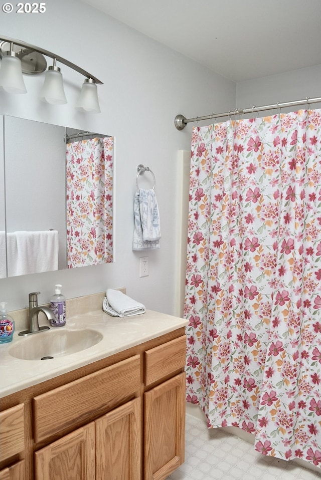 29519 Crook St, Gold Beach, OR 97444 - full bathroom featuring tile patterned floors, a shower with shower curtain, and vanity