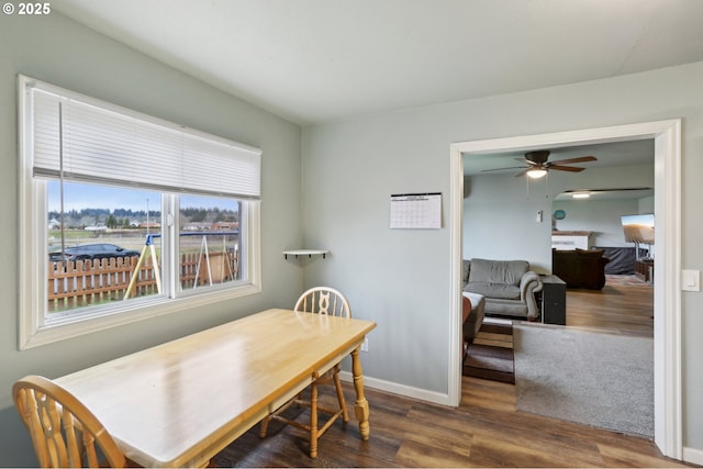 324 N 18th St, Saint Helens, OR 97051 - dining space with wood finished floors, a ceiling fan, and baseboards