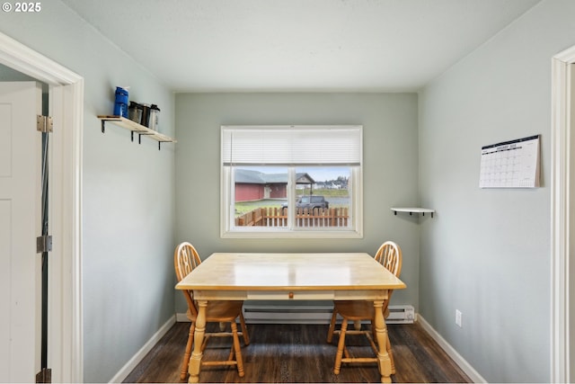 dining area with dark hardwood / wood-style flooring