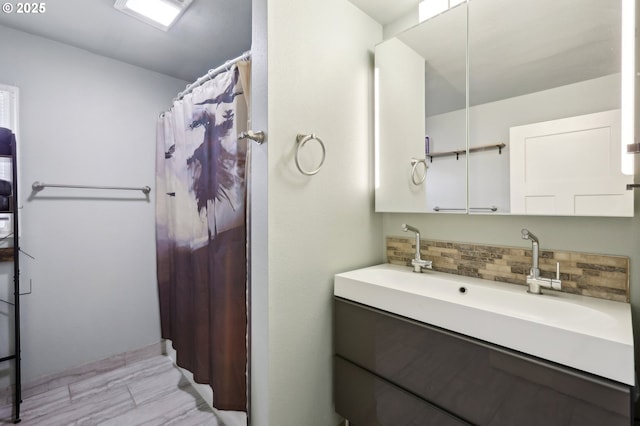 324 N 18th St, Saint Helens, OR 97051 - full bath with vanity, decorative backsplash, and a shower with shower curtain