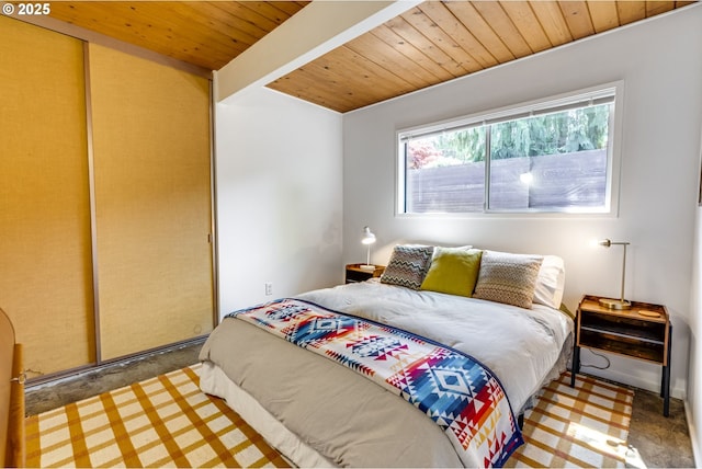 bedroom with wooden ceiling