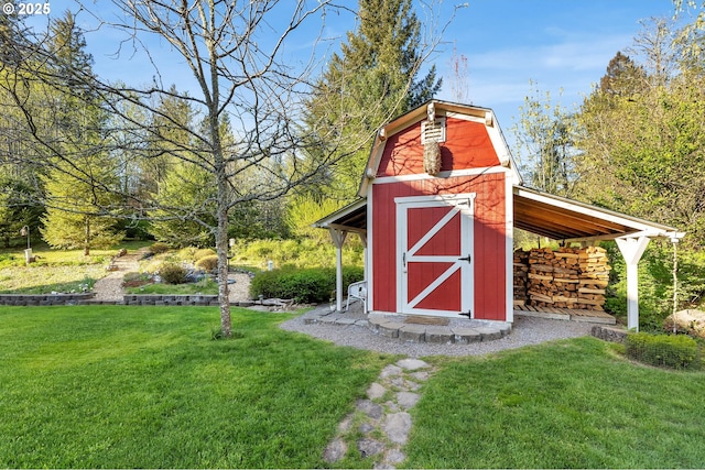 view of outbuilding with a lawn