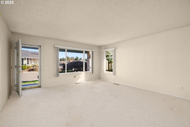 empty room with carpet flooring and a textured ceiling