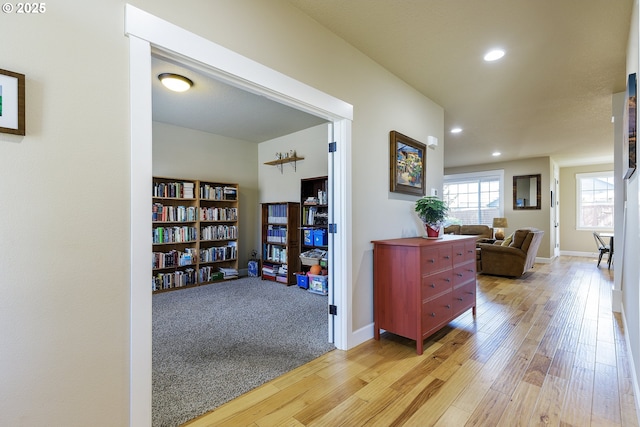 11862 White Ln, Oregon City, OR 97045 - hallway featuring light wood-style flooring, recessed lighting, and baseboards