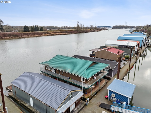 view of dock with a water view