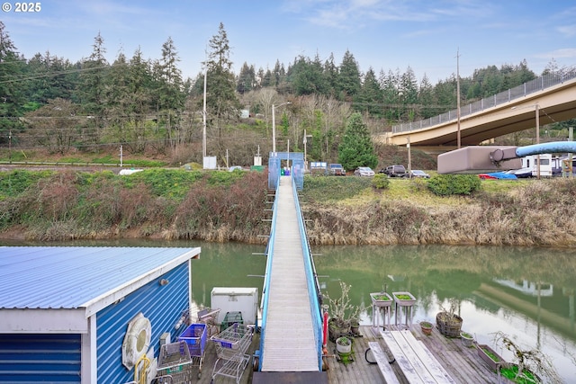 dock area featuring a water view