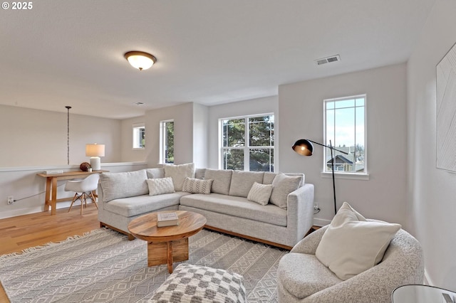 living room featuring light wood-type flooring