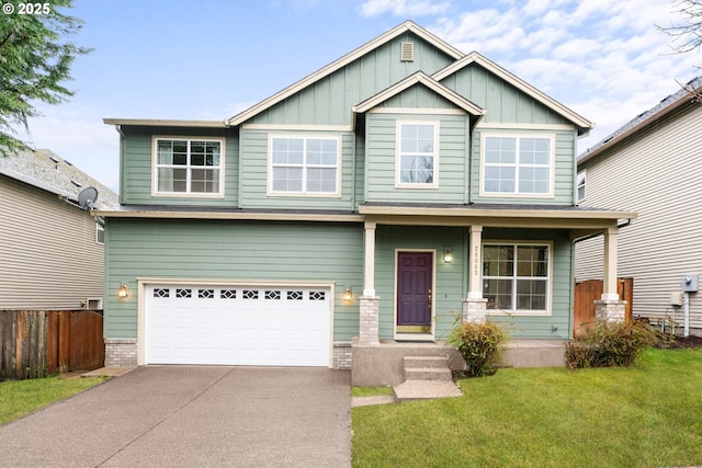 20053 SW 54th Ter, Tualatin, OR 97062 - craftsman inspired home with an attached garage, concrete driveway, a porch, and board and batten siding
