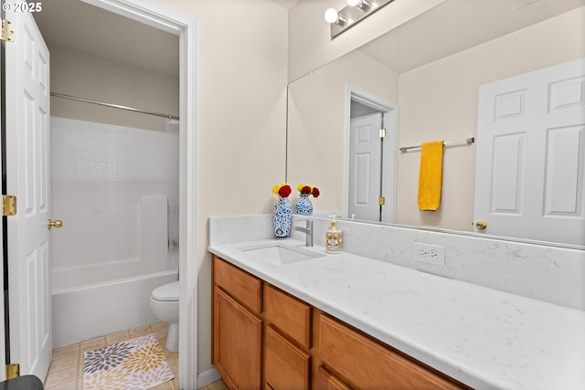 20053 SW 54th Ter, Tualatin, OR 97062 - bathroom featuring vanity, toilet, tile patterned floors, and shower / tub combination