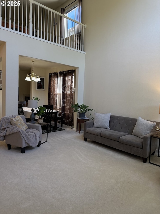 20053 SW 54th Ter, Tualatin, OR 97062 - carpeted living room featuring a chandelier and a high ceiling