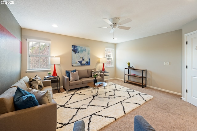 17007 NW Reuben Ln, Portland, OR 97229 - living area featuring a ceiling fan, carpet, and recessed lighting