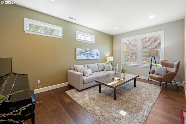 17007 NW Reuben Ln, Portland, OR 97229 - living area featuring plenty of natural light, dark wood finished floors, and recessed lighting