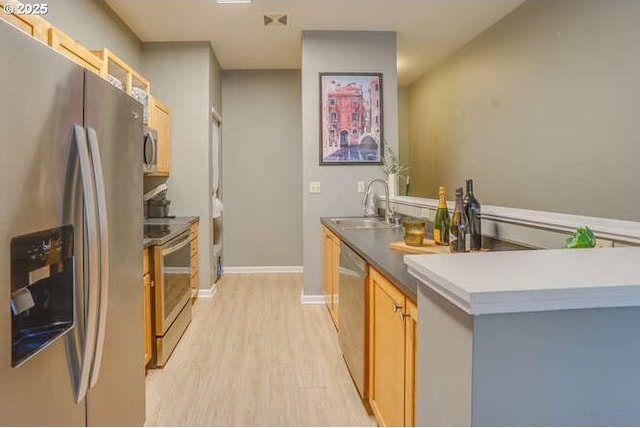 kitchen featuring sink, stainless steel appliances, and light wood-type flooring