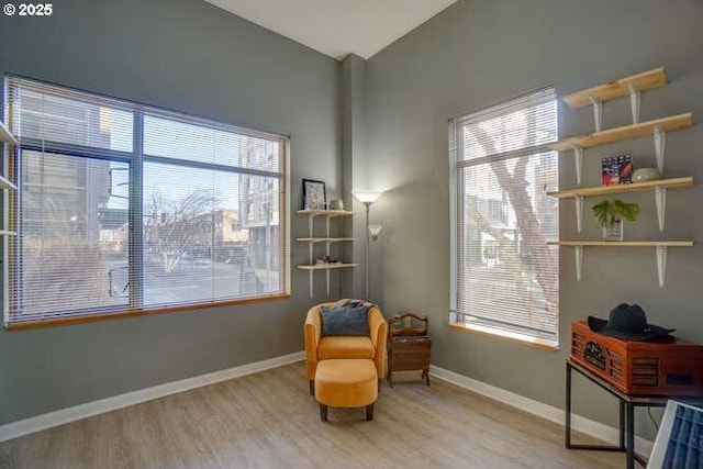 sitting room featuring light hardwood / wood-style floors and a wealth of natural light