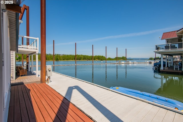 view of dock with a water view