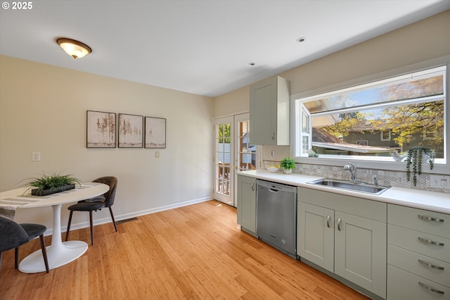 7817 N Washburne Ave, Portland, OR 97217 - kitchen featuring a sink, dishwasher, light countertops, baseboards, and light wood-type flooring