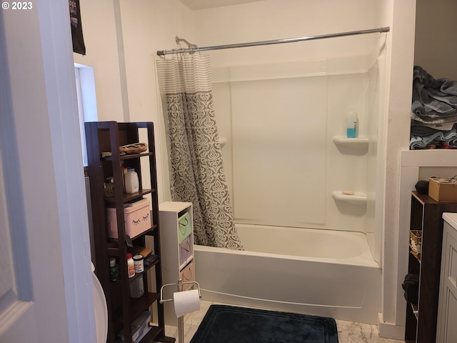 130 Aker Dr, Myrtle Creek, OR 97457 - bathroom with shower / bathtub combination with curtain and vanity