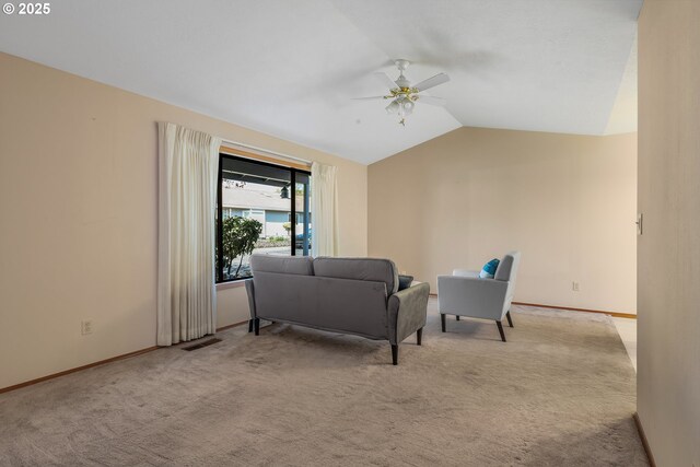 1616 N Johnson Dr, Newberg, OR 97132 - carpeted living area with ceiling fan, vaulted ceiling, and baseboards