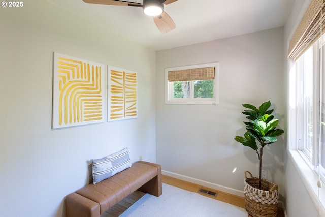 1379 Tucker Rd, Hood River, OR 97031 - sitting room with wood finished floors, baseboards, and ceiling fan